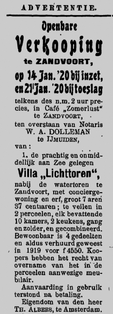 Advertentie Villa Lichttoren