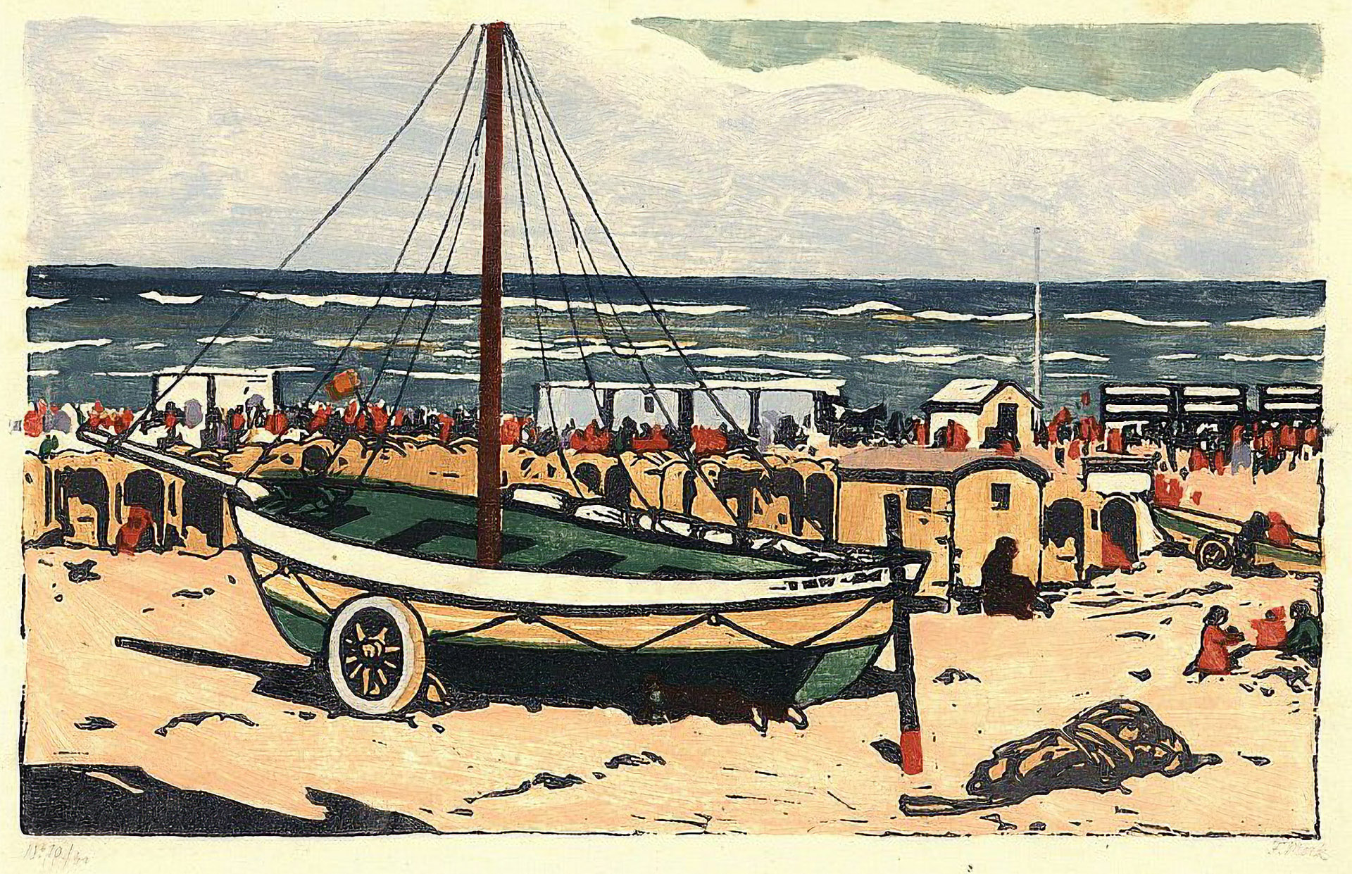 Fritz Mock Strand Zandvoort 1913 Houtsnede