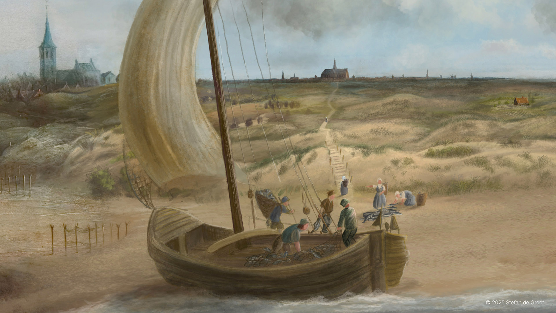 Zandvoortse Vrouwen Visserspad Schilderij Stefan De Groot